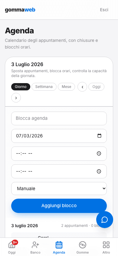 Real screen of the tyresweb calendar with appointments and jobs